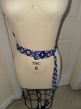 Handmade Blue Patterned Beaded Belt